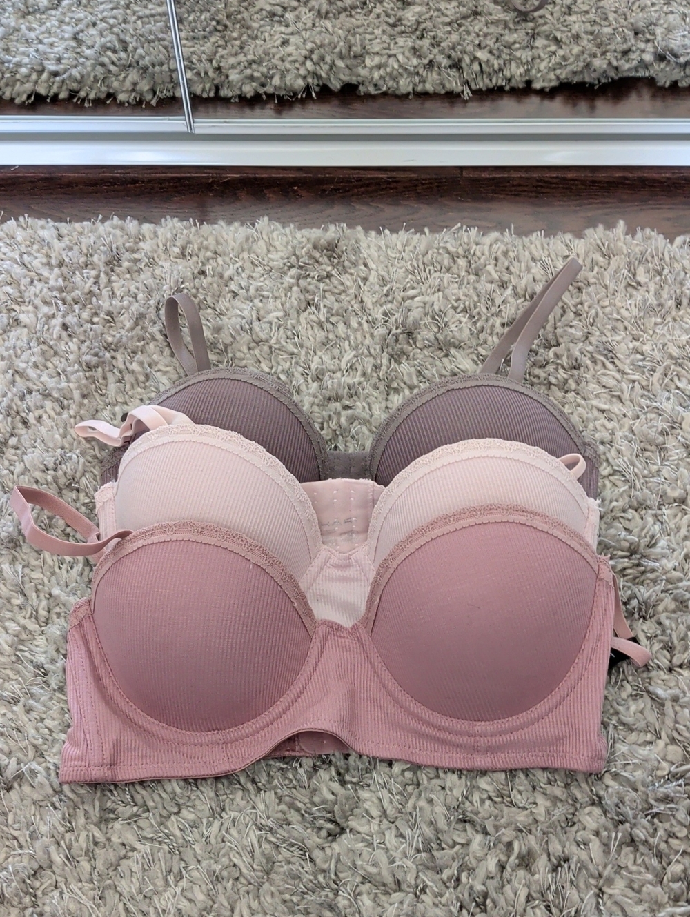 Tahari 3-Pack Padded Bras in Mauve, Blush, and Taupe